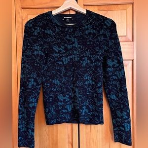 Lace Jacquard Fitted Crew Neck Sweater